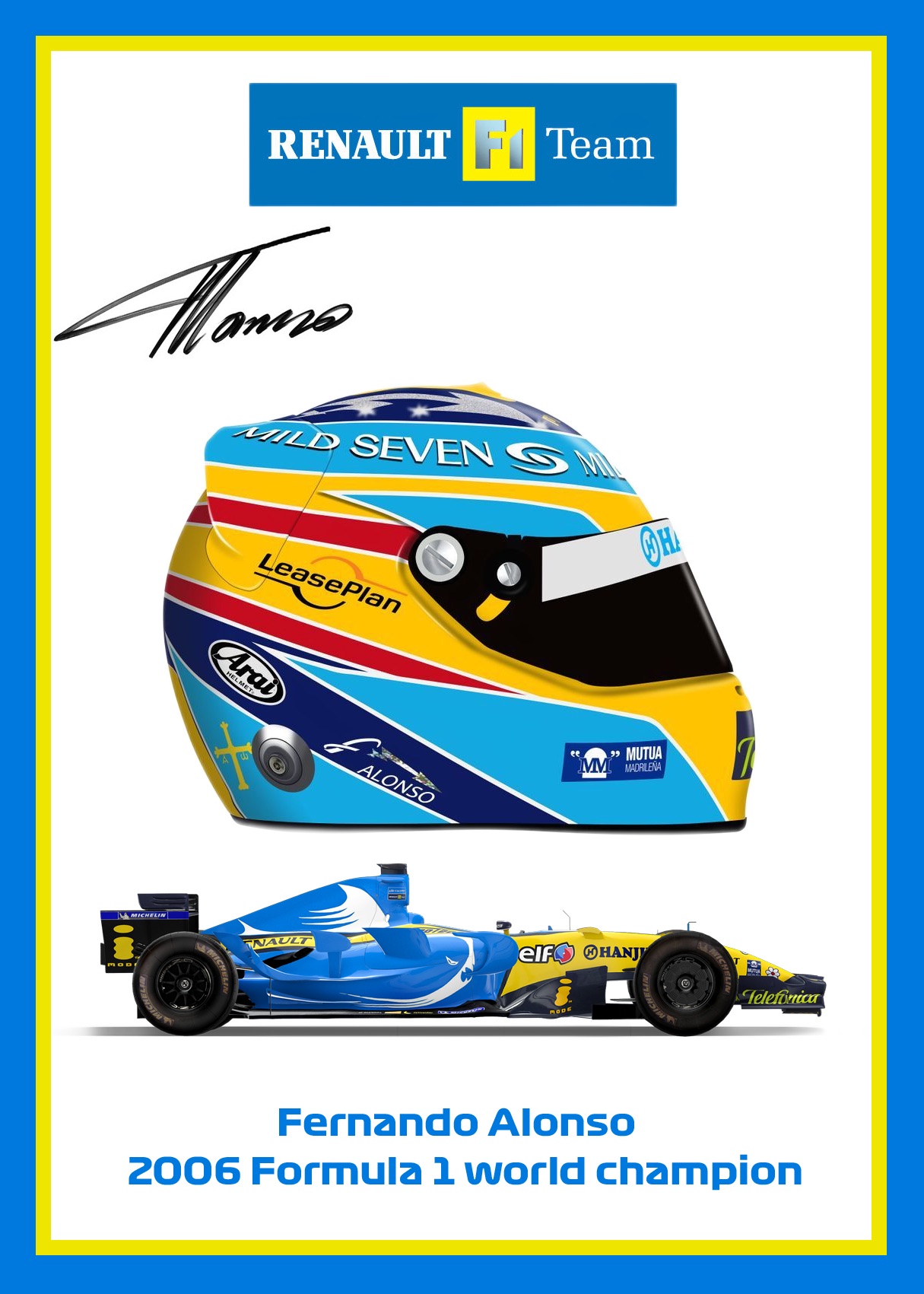 Fernando Alonso signed F1 helmet airbrushed print – limited-edition A3 satin 1